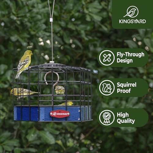 Kingsyard Squirrel Proof Platform Bird Feeder, Metal Mesh Tray | Recycled Poly Lumber Body, Great for Small Wildbirds Finches Bluebird Mealworm, Blue - color: Blue