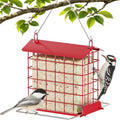 HOSUN Metal Suet Bird Feeder, Hanging Outdoor Wild Bird Cage, Red | All Metal Suet Cage, Weather-Resistant Roof, Easy Refill Top, Bottom Perch, Ventilated Base, Year Round Bird Feeding