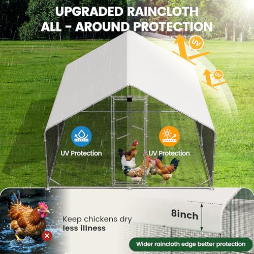 CHIKENCOOP 2-Room Metal Chicken Coop Run, Hardware Cloth, Solar Light | Two-room walk-in run with galvanized hardware cloth, full-top waterproof UV-resistant cover, solar light, and center perch - size: 156.0"L x 118.0"W x 78.0"H
