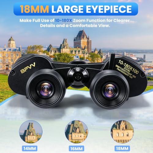 10-180x100 Zoom Binoculars for Adults, Day/Low Light Night Vision | High Powered Binoculars with BAK4 & FMC Lens, Waterproof Fogproof for Hunting Birdwatching Travel Sport Concert Gift for Men