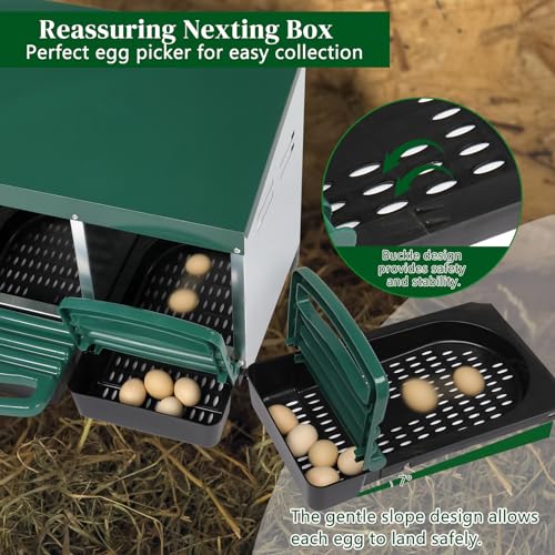 Outvita Chicken Nesting Boxes, 3 Compartments for Chicken Coop, Green | Chicken Egg Laying Box, Nesting Boxes for Chickens with Swing Perch and Roll Away Egg Collection - color: Green, size: 31.9"L x 20.5"W x 18.5"H