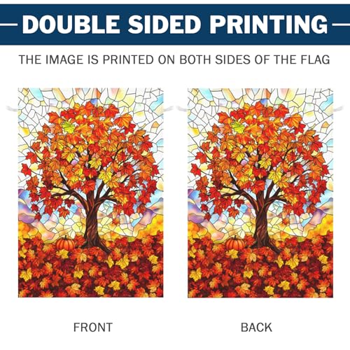Fall House Flags for Outside 28 x 40 Double Sided Stained Glass Autumn Tree Life Garden Flag Thanksgiving Harvest Holiday Decorations Outdoor Yard Banner Large - color: falltree