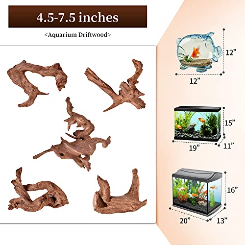majoywoo Natural Small Driftwood for Aquarium Decor Fish Tank Decorations | Natural Driftwood for Aquascaping and Reptile Decor, With Unique Natural Shapes, Assorted Driftwood Branch 4.5-7.5" 5 Pcs - size: Mopani Driftwood 4.5 to 7.5 Inch (Pack of 5)