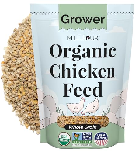 Mile Four Organic Chicken Feed – Grower Whole Grain, Non-GMO, USA Grown, 18% Protein, Corn-Free, Soy-Free, Non-Medicated Feed for Chickens, 2 lb Sample - size: 2 Pound (Pack of 1)