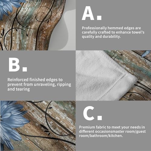 Giwawa Rustic Barn Sunflower Wooden Hand Towel 15x30 Set of 2, Fall Blue Daisy Flower Plank Fingertip Towel Retro Board Face Towel Country Barnwood Washcloth for Bathroom Farmhouse Log Cabin - color: Board Daisy Blue