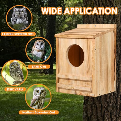 Barn Owl House,Owl Nesting Box for Outside, Wooden Screech Owls Nesting Box | Large Caliber Round Hollow Outdoor Bird's Boxes, Suitable for Wildlife Screech, Barred, Great Horned, Barn Owls - size: 10.2''x 7.5''x 14''