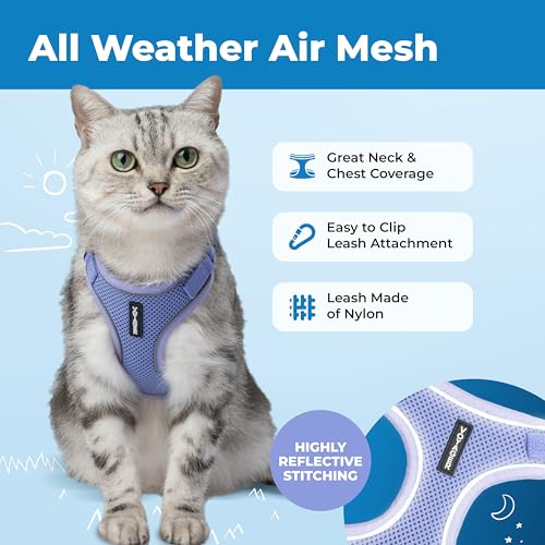 Voyager Escape-Proof Step-in Lock Cat Harness & 5ft Neoprene-Handle Leash Set All-Weather Mesh with Reflective Stitching for Small to Large Cats by Best Pet Supplies, Lavender (327), S - color: Lavender (327), size: S (Chest: 15 - 18")
