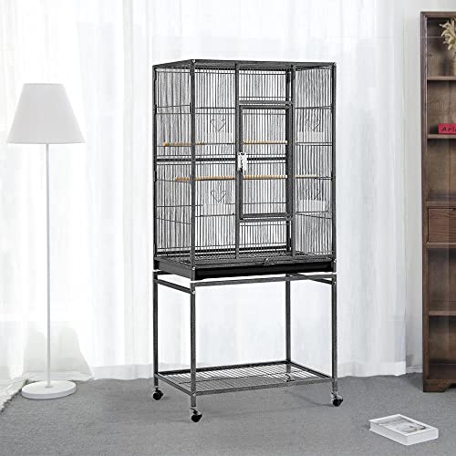 Topeakmart 53.7-inch Bird Cage with Stand Wrought Iron Construction Bird Cage for Parrots Cockatiels Conures Parakeets Budgies Finches Birdcage - color: Hammertone Black