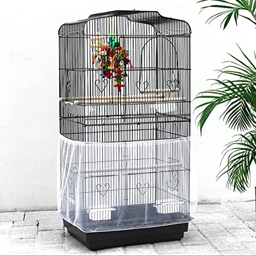 Universal Bird Cage Seed Catcher,Seed Catcher Guard Net Cover,Parrot Nylon Mesh Net Cover,Soft Airy Cage Net Stretchy Skirt for Round Square Cages - color: Circumference 50 inch to 90 inch,White