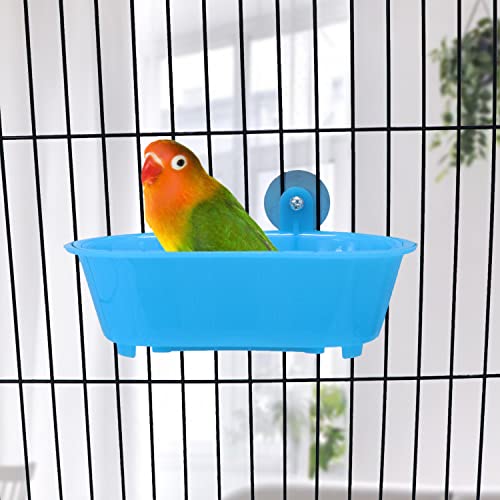 Wontee Bird Bath with Mirror for Small Birds Budgie Parakeet Cage, Blue (B) | Bottom mirror for fun & stimulation, easy to install and clean, stable, 5.7x3.2x1.8 inch size for budgies/canaries/finches - color: Blue (B)