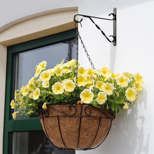 AMAGABELI GARDEN & HOME 4 Pack Hanging Plant Brackets Outdoor 12" Metal Fence Wall Plant Hanger Hooks for Hanging Flower Baskets Bird Feeders Lanterns Wind Chimes Rust-Resistant Black - size: 12 Inch, style: 4-Pack Twist Hook 1