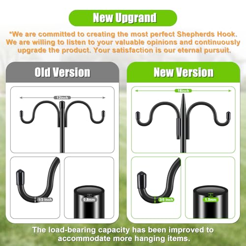 Gtongoko Bird Feeder Pole for Outdoors Heavy Duty, 63 Inch Double Shepherds Hook with 5-Prong Stable Base, 5/8 Inch Thick Hummingbird Feeder Stand for Hanging Plants, Lanterns, 1 Pack - size: 63 Inch