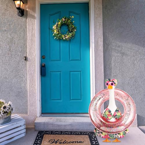 Bikini Porch Goose Outfits with Sunglasses and Swimming Tube for 23" Summer Goose Costume Garden Patio Statue Decor(Flower) - style: Flower