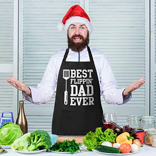VAGAVY 100% Cotton, Black Funny Aprons for Men, Dad, Husband - Birthday, Father’s Day Grilling Gifts for Papa, Husband. - color: Best Flippin' Dad Ever