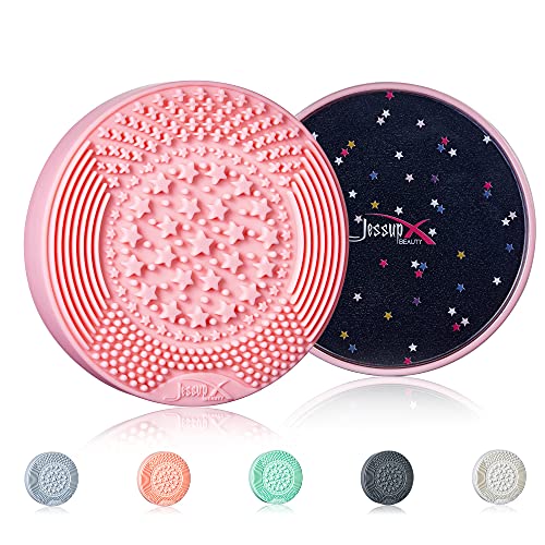 Jessup Silicone Makeup Brush Cleaner Mat with Color Removal Sponge A005 | Durable Silicone Design, Wet & Dry Cleaning, Gently Removes Powder, Preserves Brush Shape, Portable for Travel and Daily Use - color: Sachet Pink