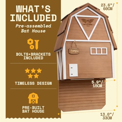 Big Bat Barn - 3 Chamber, Brown Cedar, Upto 150 Bats, Preassembled | Cedar bat barn with side vents, textured landing pad and preassembled wall-mount kit, holds 150 bats year-round. - style: 3 Chamber Big Bat Barn Brown (Up to 150 Bats)