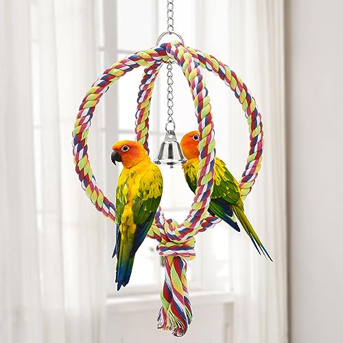 Wontee Bird Swing Colorful Rope Perch Climbing Toy for Parrots (8.3inch) | Soft cotton rope, colorful, supports balance, encourages climbing & swinging, for budgie/parakeet/cockatiel/conure - size: Regular (8.3 inch)
