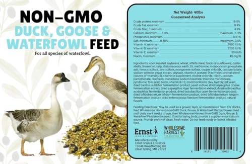 Duck, Goose, Waterfowl Feed 40 lb, High Protein Specially Formulated to Promote Egg Production and Healthy Flocks - size: 40 Pound (Pack of 1)