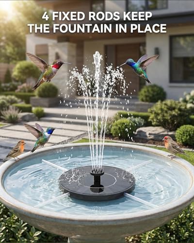 Solar Bird Bath Fountain – 2026 Newly Upgraded 1.4W Solar Pump with 7 Nozzles and 4 Fixed Pipes, Floating & Free-Standing, Solar Fountain for Bird Bath, Garden, Pond, Pool, Outdoor