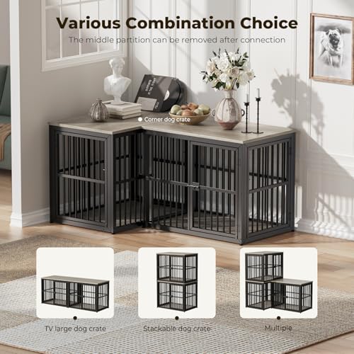 Lyromix 33'' Dog Crate Furniture with 3 Doors for Small to Medium Dogs | Wooden Kennel End Table, Heavy Duty Indoor Cage for French Bulldog, Beagle, Multiple Units Can be Combined, Grey - color: Ancient gray, size: M(33.07''×22.05''×25.98'')