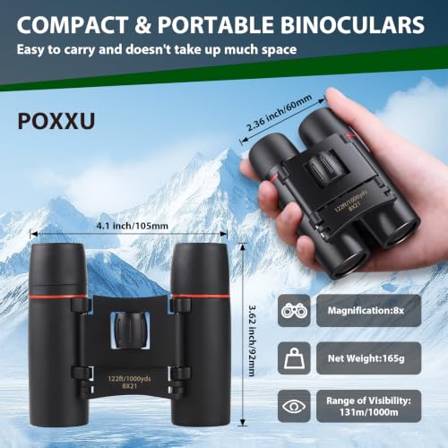 Binoculars for Adults and Kids, High Powered Compact Binoculars | 8×21 Portable Binoculars, for Bird Watching, Cruise Ship, Travel, Concert, Opera, Theater, Hunting Essentials (Black)