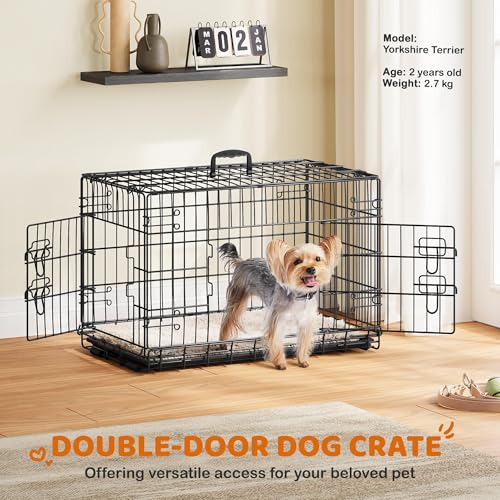 Yaheetech 30inch Double Door Dog Crate w/Divider, Collapsible Metal Kennel | Heavy-duty Sturdy Metal Frame, Easy Assemble, Fold Up for Travel, Removable Tray, Ideal for Puppies, Small to Medium Dogs - size: 30" L
