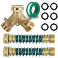 Triumpeek 3/4" Brass 2 Way Hose Splitter, Brass 2 Way Garden Hose Connector with 2 Pcs Garden Hose Coiled Spring Protectors and 6 Rubber Washers | Brass 2 Way Garden Hose Connector, 2 Pcs Garden Hose Coiled Spring Protectors, 6 Rubber Washers - style: 1Y