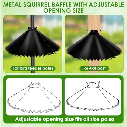 Metal Squirrel Baffle for Bird Feeder Pole – Heavy Duty Adjustable Squirrel Guard with Spikes, Fits 4x4 Post & Shepherd’s Hook, Outdoor Raccoon & Squirrel Deterrent for Tree Trunk (19 Inch)