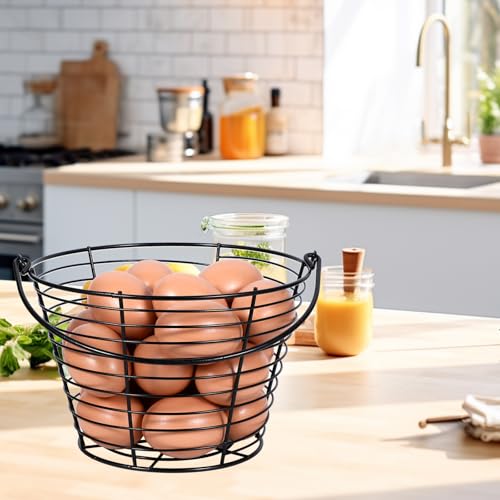 Kifmurase 3 Pcs 8” Egg Collecting Basket, Wire Baskets Metal Storage Basket | for Gathering Fresh Eggs, with Handle, for Carring and Transporting, Chicken and Duck Eggs, Fruit Bin
