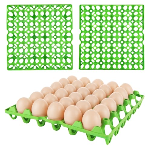 DAJAVE 12 Pack Plastic Egg Tray, Egg Crates 30-Eggs Flats for Home Chicken Farmers, Stackable Eggs Cartons Flats for Packing, Storage, Shipping Fresh (Green) - color: Green
