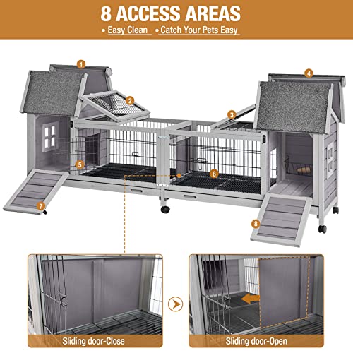 GUTINNEEN Rabbit Hutch Indoor Outdoor Bunny Cage Upgrade Large Space for Rabbit,Guinea Pig,Bunny and Other Small Animals,On Wheels Move Easily. - size: 80.1"L x 22.8"W x 28.6"H