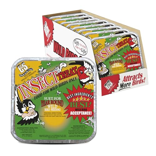 C&S Insect Suet Treat, Suet Cakes for Wild Birds, Pack of 8 | Suet cakes for woodpeckers, made with real insects, use in a suet feeder year-round - style: Insect, 8 Pack