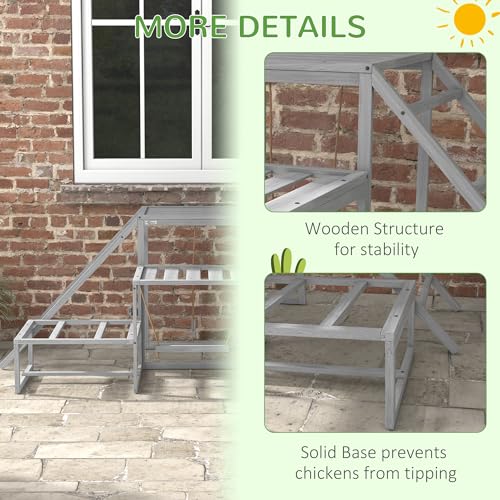 PawHut Chicken Toys for Coop, Chicken Swing Set, Chicken Coop Accessories for Poultry Run with Perches, Wood Stand, Ladder, Platforms, for 10-15 Chickens, Gray | Toys, Coop Accessories for Poultry Run, Ladder, Platforms