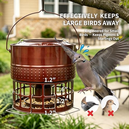 Solution4Patio 8-10LB Bird Feeder, Metal Wild Birdfeeder with 32 Access Holes & 2 Perches, Locking Top Helps Reduce Squirrel Stealing, Rust-Proof Hanging Design for Cardinals & Finches - color: Glazed Red