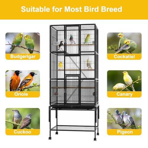 69-Inch Large Bird Cage with Dust Cover,Extra Large Bird Cages for Parakeet | Birdcages for Cockatiels Quaker Conure Lovebird Finch Canary Small Medium Parrot with Rolling Wheels,Black - color: Black