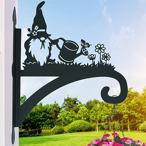 Hanging Plant Bracket Heavy Duty Iron Ornamental Gnome Silhouette Hanging Plant Hangers Outdoor 12 inch Hanging Basket Bracket Hook Wall Mounted for Flower Pot, Lantern, Bird Feeder, Wind Chimes - color: Gnome