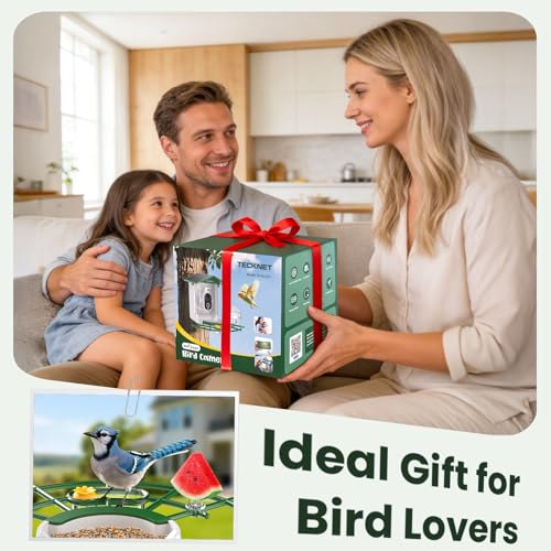TECKNET Smart Bird Feeder with Camera, 2K UHD Video, AI Bird Species Identification, Instant Arrival Alerts, Solar Powered, Waterproof Birdhouse Camera, Gift for BirdLovers, Family, Green