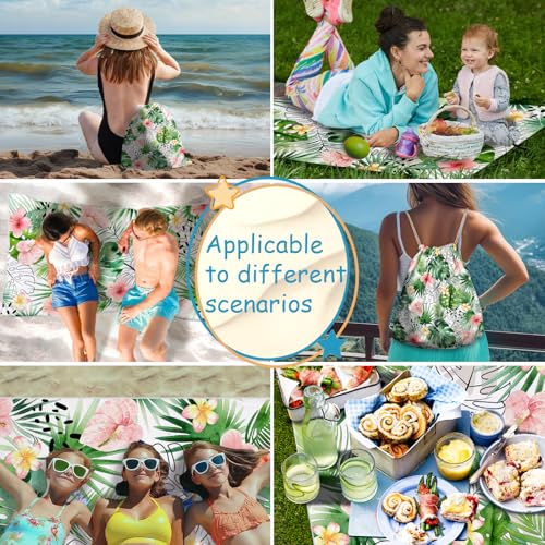 2 in 1 Beach Towel Bag Green Tropical Leaf Beach Backpack Towel - color: Tropical Leaves Green