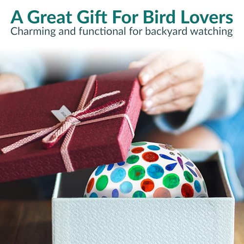 Sunnydaze Mosaic Glass Bird Feeder, Fly-Through, Dragonfly Dreams | 6" Small Unique Hanging Bird Feeder for Outdoors, Drainage Hole, Weather-Resistant, Birdfeeder for Cardinals, Jays, & Finches - color: Dragonfly Dreams