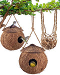 KATUMO Hummingbird Houses, Natural Coconut Bird Houses for Outside Hanging Hummingbird Swinging Nest, with Coconut Fiber Bedding for Nesting Window Garden Outdoor Home, 3Pcs