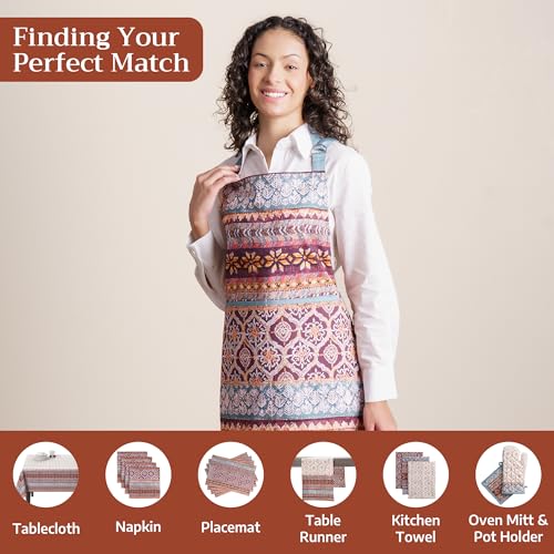 Maison d' Hermine Aprons for women with Pocket 100% Cotton (27.50"x31.50") | Adjustable Neck Strap & long ties Apron Men Chef Wedding Cooking Gardening Server Maid - color: 050 - Fair Isle