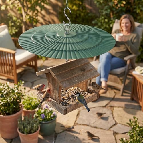 11.5" Metal Bird Feeder Rain Guard - Green | Umbrella Cover Dome Shield for Garden Bird Feeders - Weatherproof Shade Baffle to Blend with Nature - color: Green