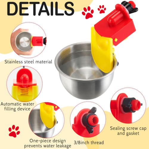 8 Pack Heavy Duty Auto Fill Metal Chicken Waterer Cups, Stainless Steel Freeze Leak Proof Poultry Rabbit Watering System Fits 5 Gallon Bucket and 3/8'' Hole Saw(Round Style) - style: Round Style