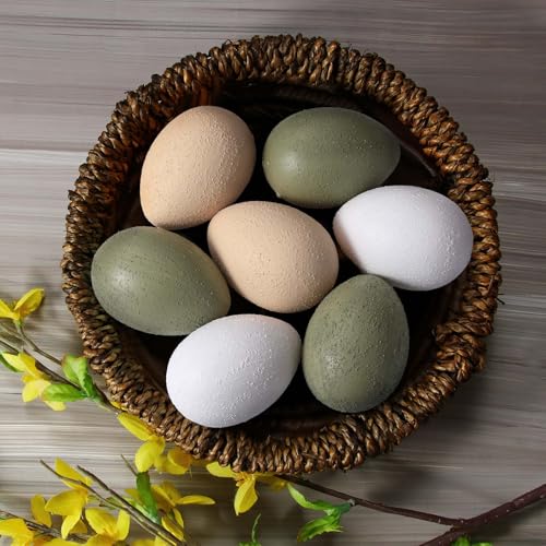 Gejoy 24 Pcs Easter Speckled Eggs Textured Plastic Eggs Neutral Easter Decor Pastel Fake Chicken Eggs Easter Bowl Basket Vase Fillers Rustic Spring Easter Decor for Home Table Egg Hunts (Neutral) - style: Neutral