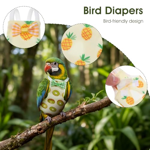 4 Pcs Bird Diaper, Cute Pet Bird Diaper Parrot Nappy | Reusable Flight Suit with Waterproof Inner Birds Diapers for Parakeet Cockatiel Mini Macaw Budgie Canary