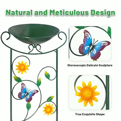 Metal Bird Bath with Trellis, 35" Outdoor Garden Birdbath with Detachable Bowl & Climbing Plant Support, Decorative Bird Feeder Station with Butterflies for Yard, Patio, Fence - color: Butterfly