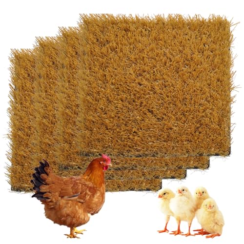 4 PCS Washable Chicken Nesting Pads,11.8x11.8 Artificial Grass Turf Reusable Chickens Nest Box Bedding Liners for Hen Coop Egg Duck Goose - color: Yellow