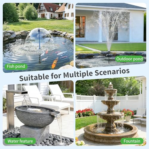 120W Solar Water Fountain Pump, 1600GPH Adjustable Flow & Dry-Run Protection Pond Pump, Dual Solar Panels, 3 Spray Nozzles, Solar Fountain Pump Kit for Outdoor Ponds, Water Garden P1200 - size: 120W
