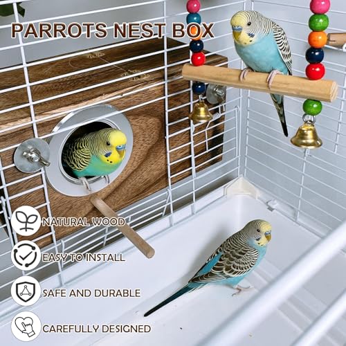 kathson Parakeet Nesting Box,Wooden Budgie Breeding Mating Boxes,Parrots Nest House Hut for Cage,Bird Nesting Box for Lovebirds,Canary,Finch and Small Medium Birds, S - size: S: 7.87*4.72*4.72inch