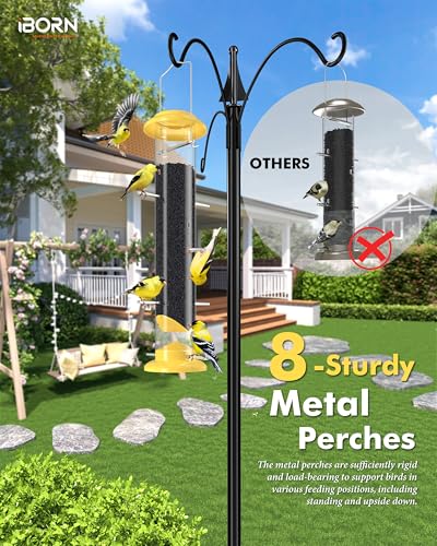 iBorn Finch Feeders for Outside,Nyjer/Thistle Bird Feeder,14 Inch Tube Bird Feeders for Outdoors Hanging,Metal Finch Feeders for Thistle Seed with 12 Small Ports,8 Metal Perches,Yellow,Pack of 1